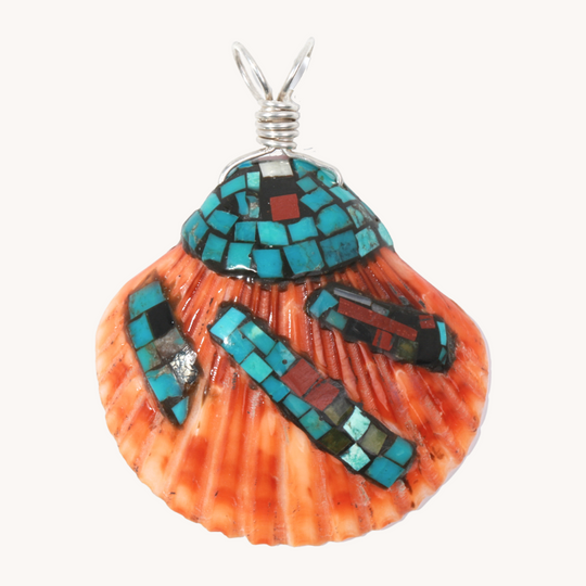 Shell Pendant with Turquoise Inlay