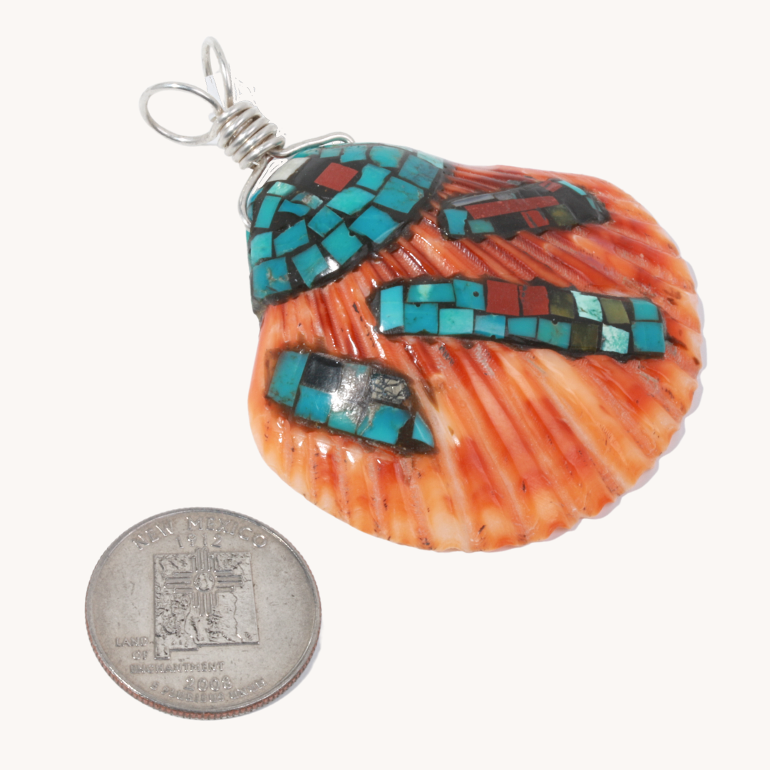 Shell Pendant with Turquoise Inlay