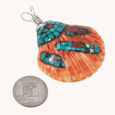 Shell Pendant with Turquoise Inlay