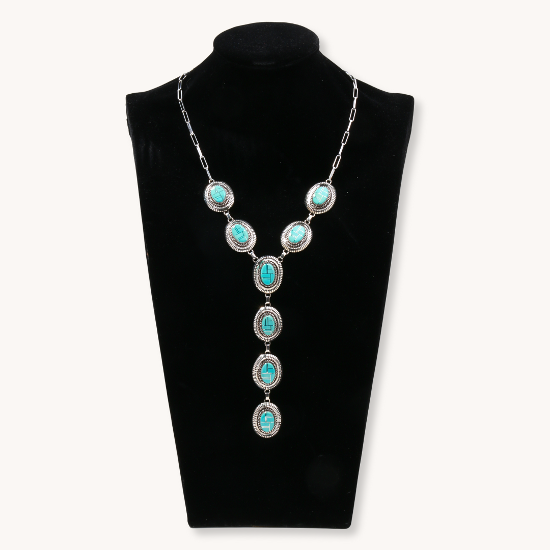 Turquoise Inlay Y-Necklace and Earrings Set
