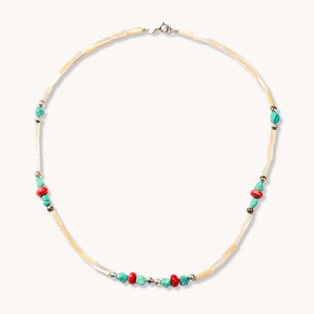 Beaded Necklace with Turquoise & Coral Accents