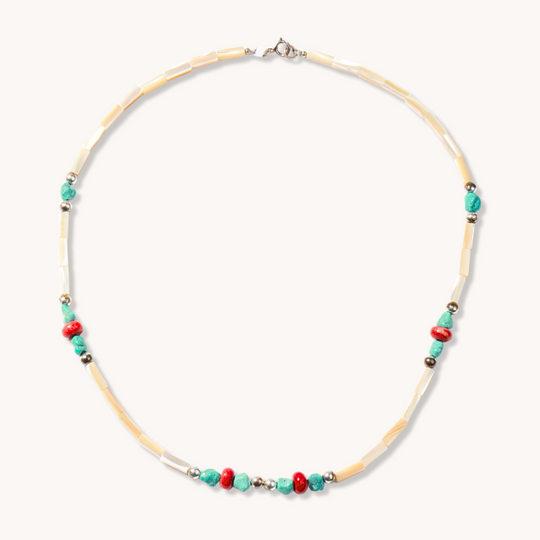 Beaded Necklace with Turquoise & Coral Accents