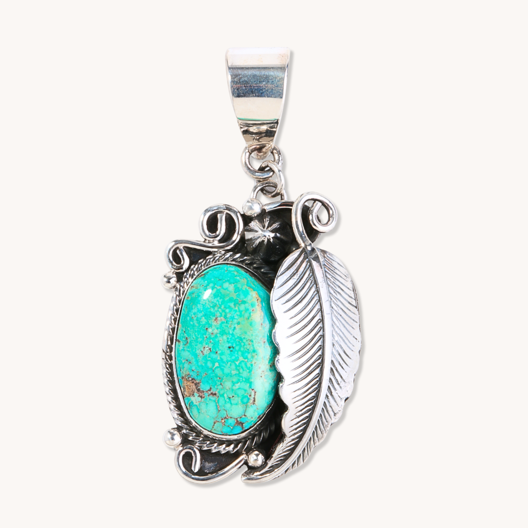 Turquoise Pendant with Feather Applique