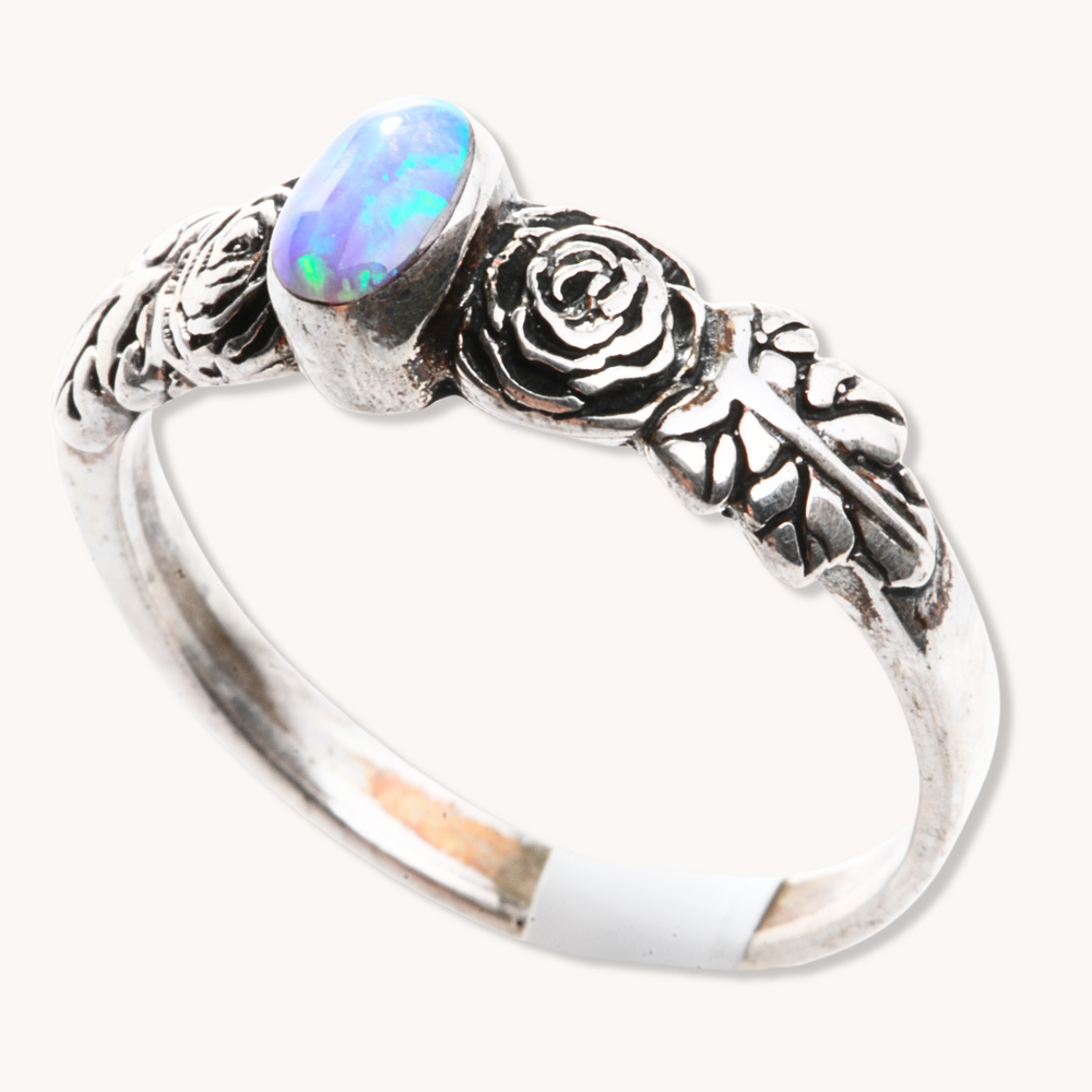 Blue Opal Rose Ring