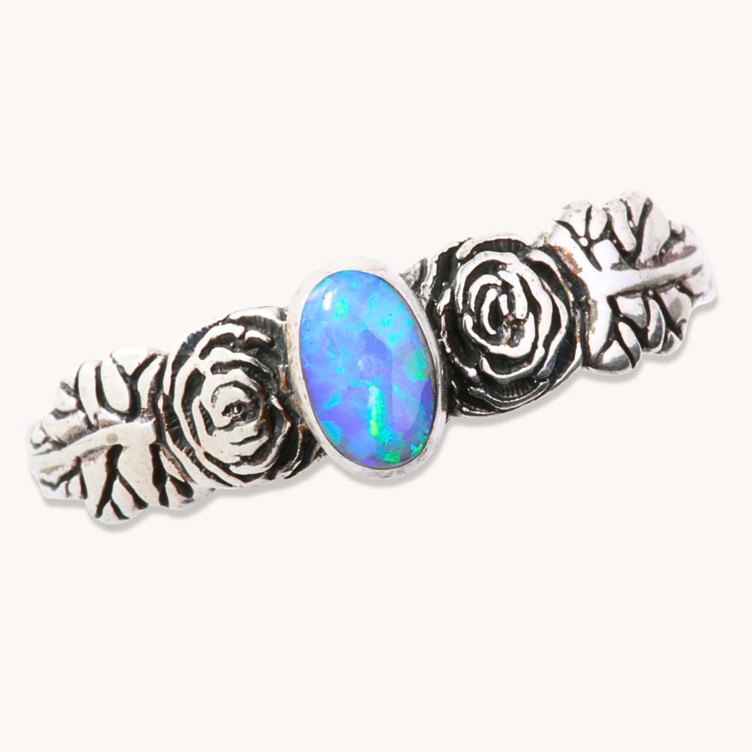 Blue Opal Rose Ring