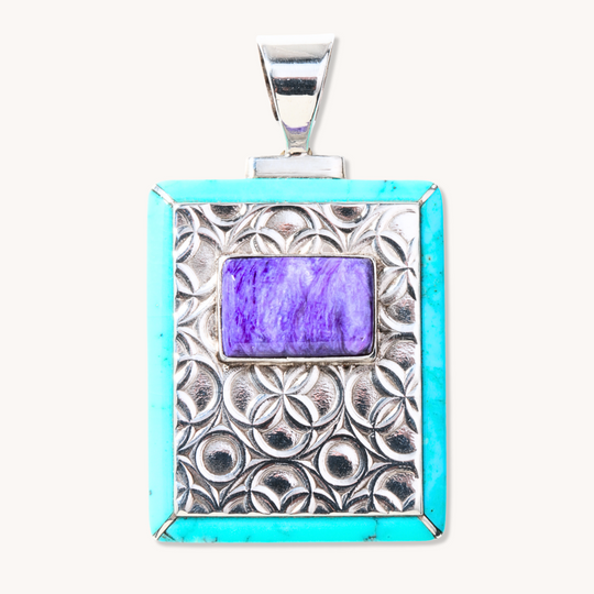 Patterned Turquoise and Charoite Pendant