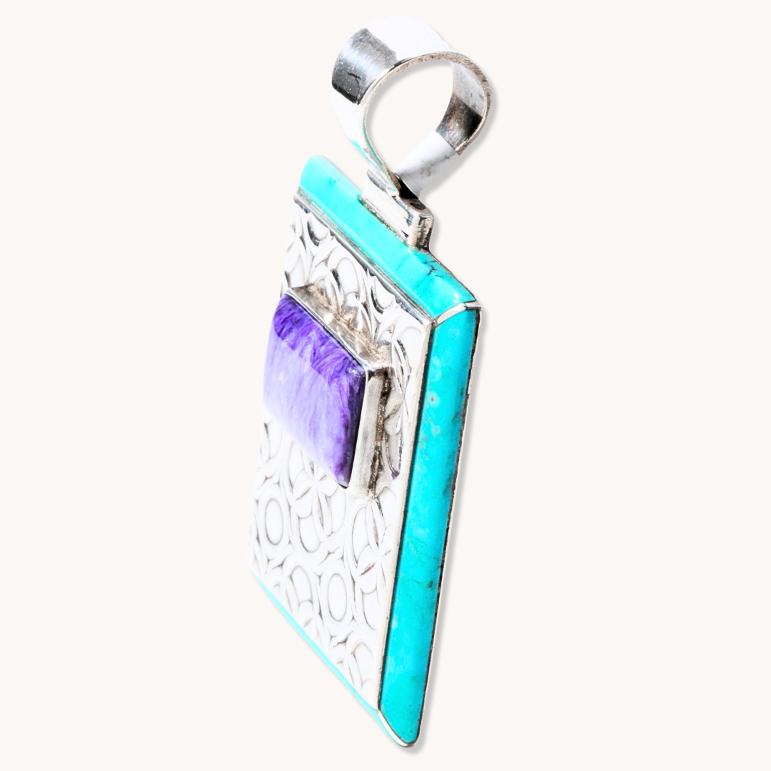 Patterned Turquoise and Charoite Pendant