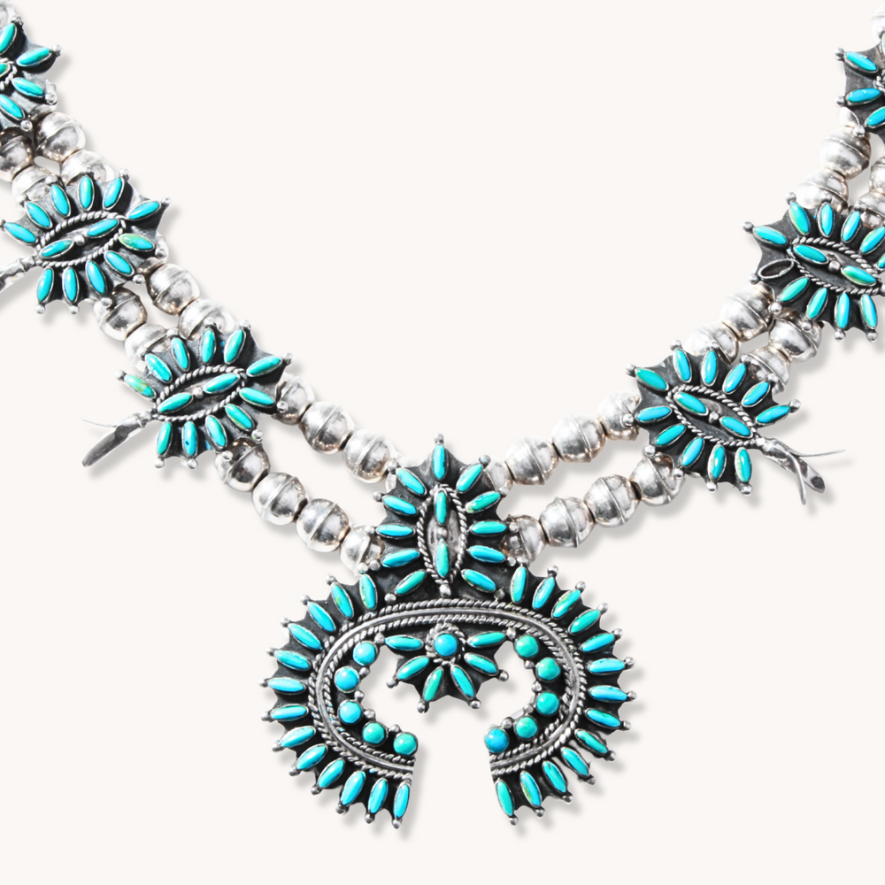 Vintage Turquoise Petit Point Squash Blossom