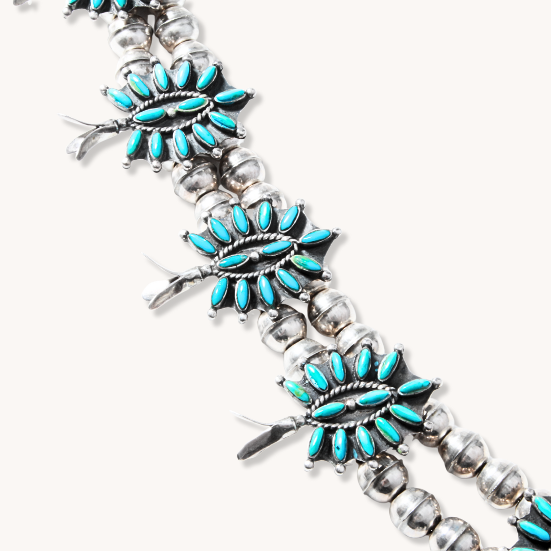 Vintage Turquoise Petit Point Squash Blossom