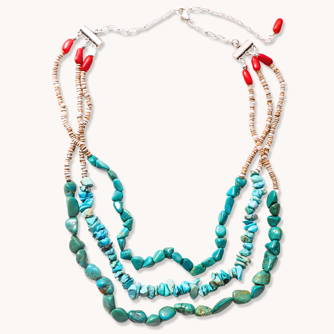 3-Strand Turquoise and Heishe Beads Necklace