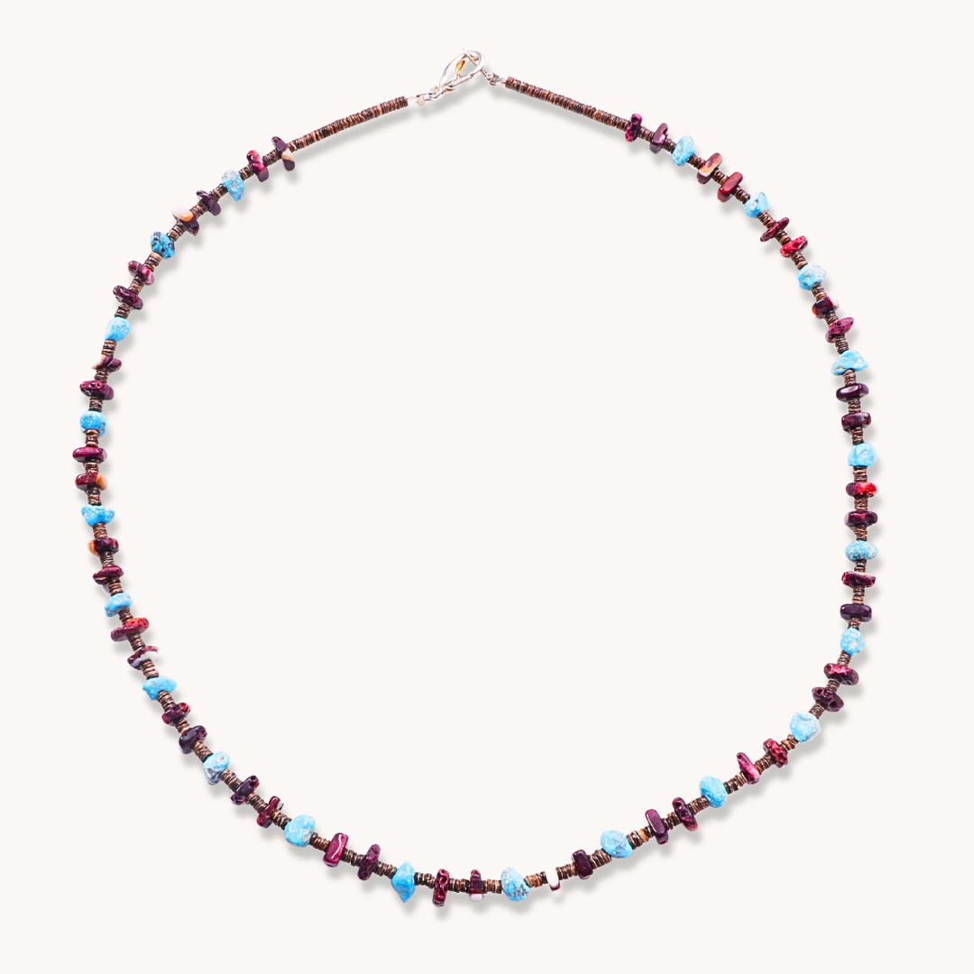 Turquoise & Purple Spiny Oyster Beads Necklace with Heishe