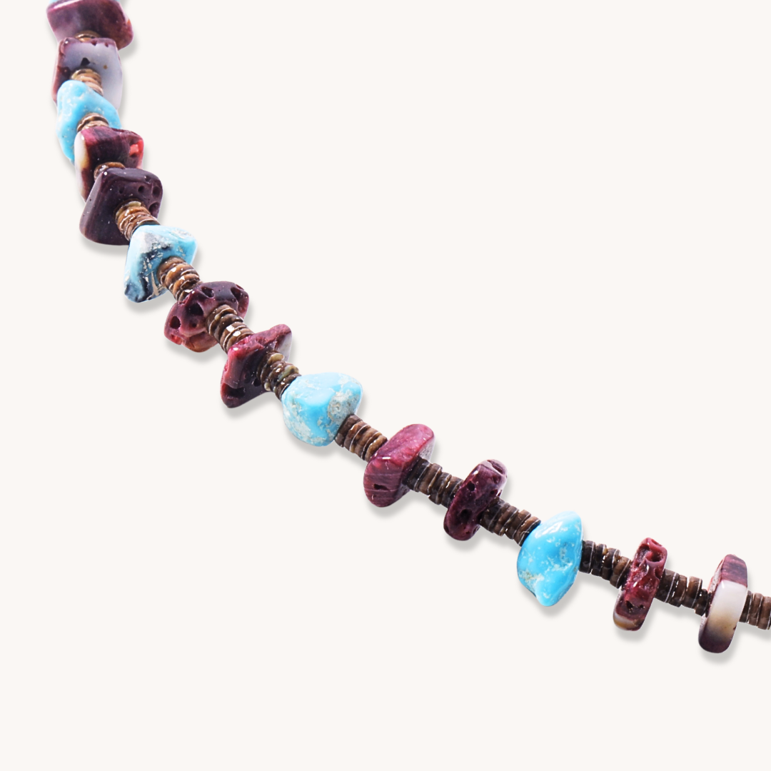 Turquoise & Purple Spiny Oyster Beads Necklace with Heishe