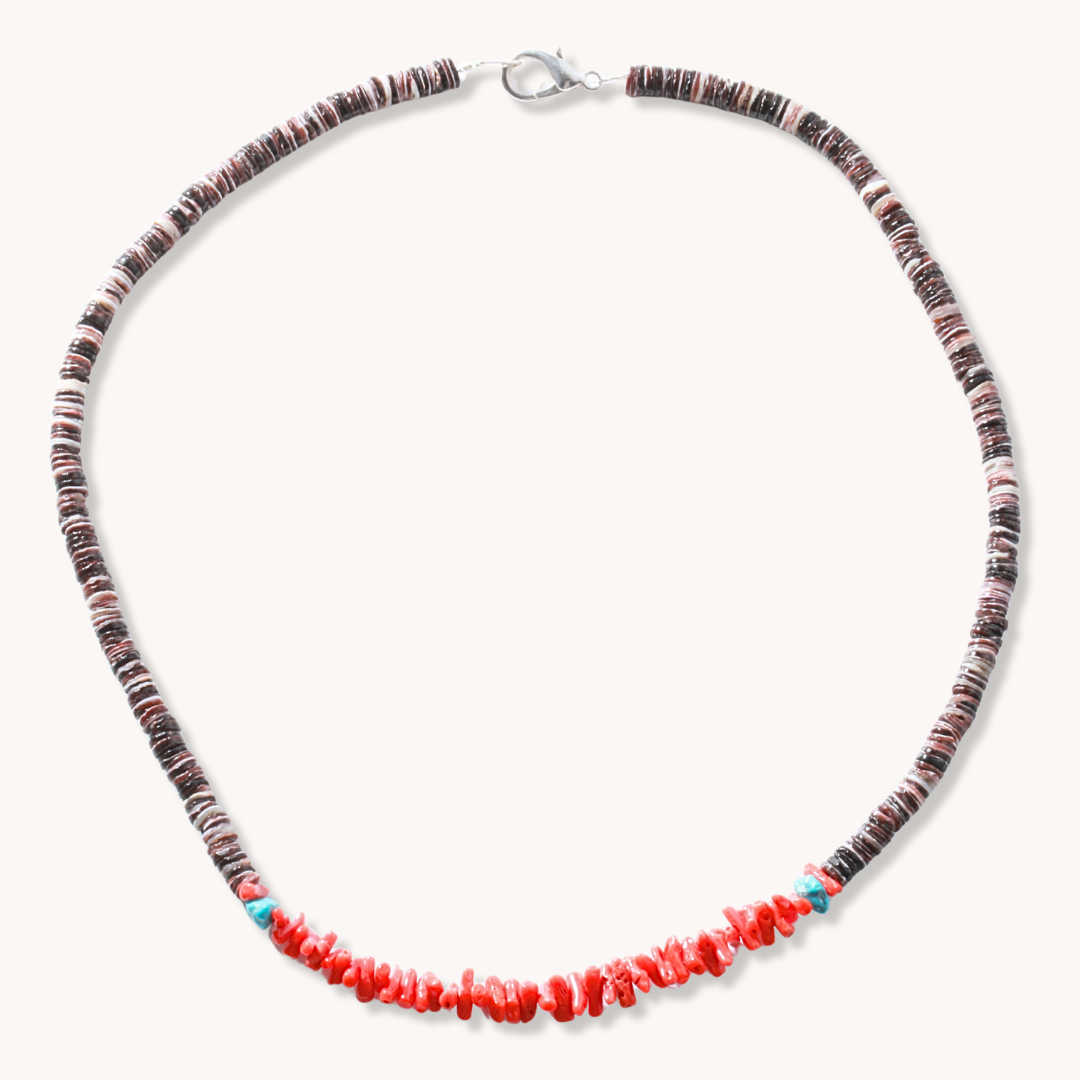 Heishe Necklace with Coral Beads Centerpiece