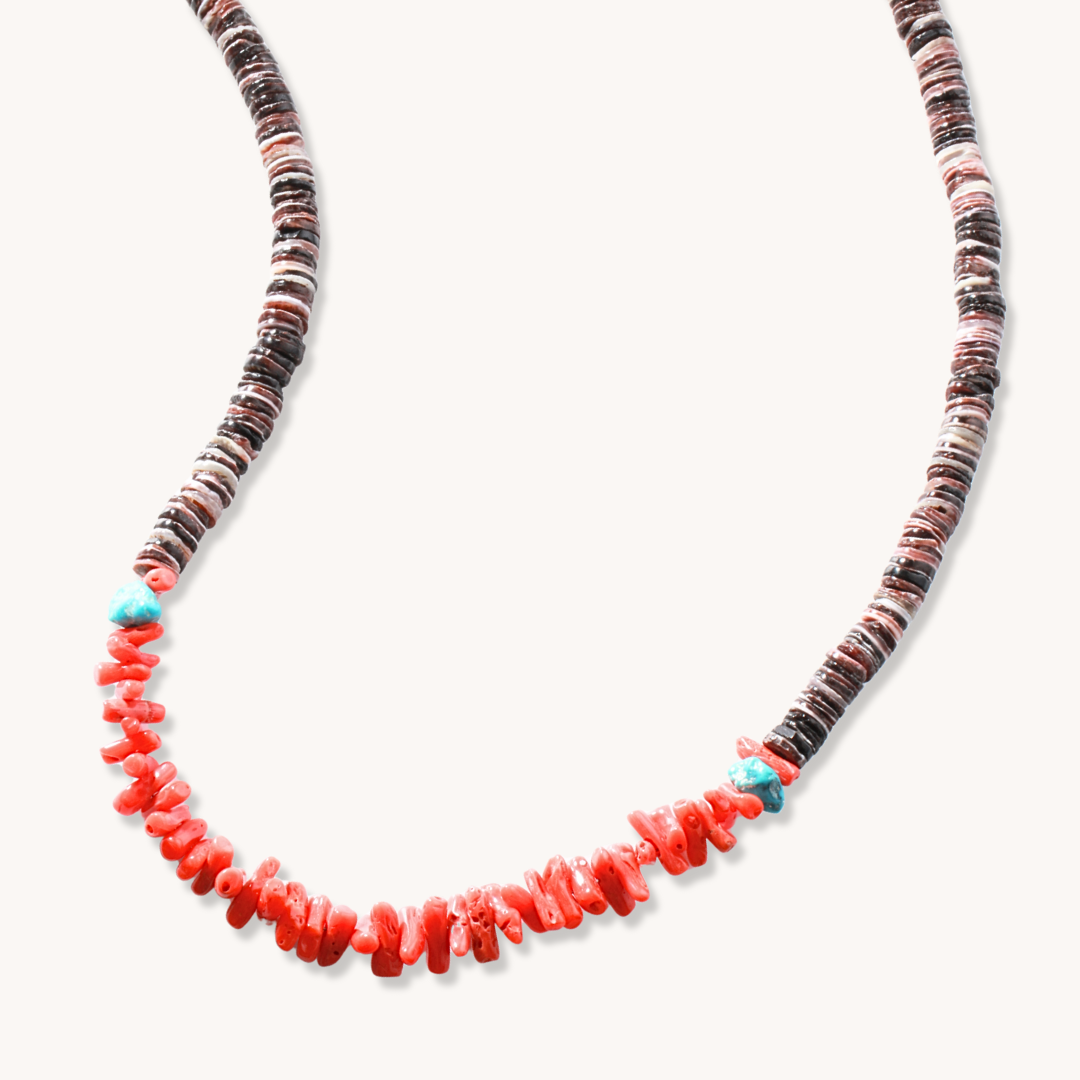 Heishe Necklace with Coral Beads Centerpiece
