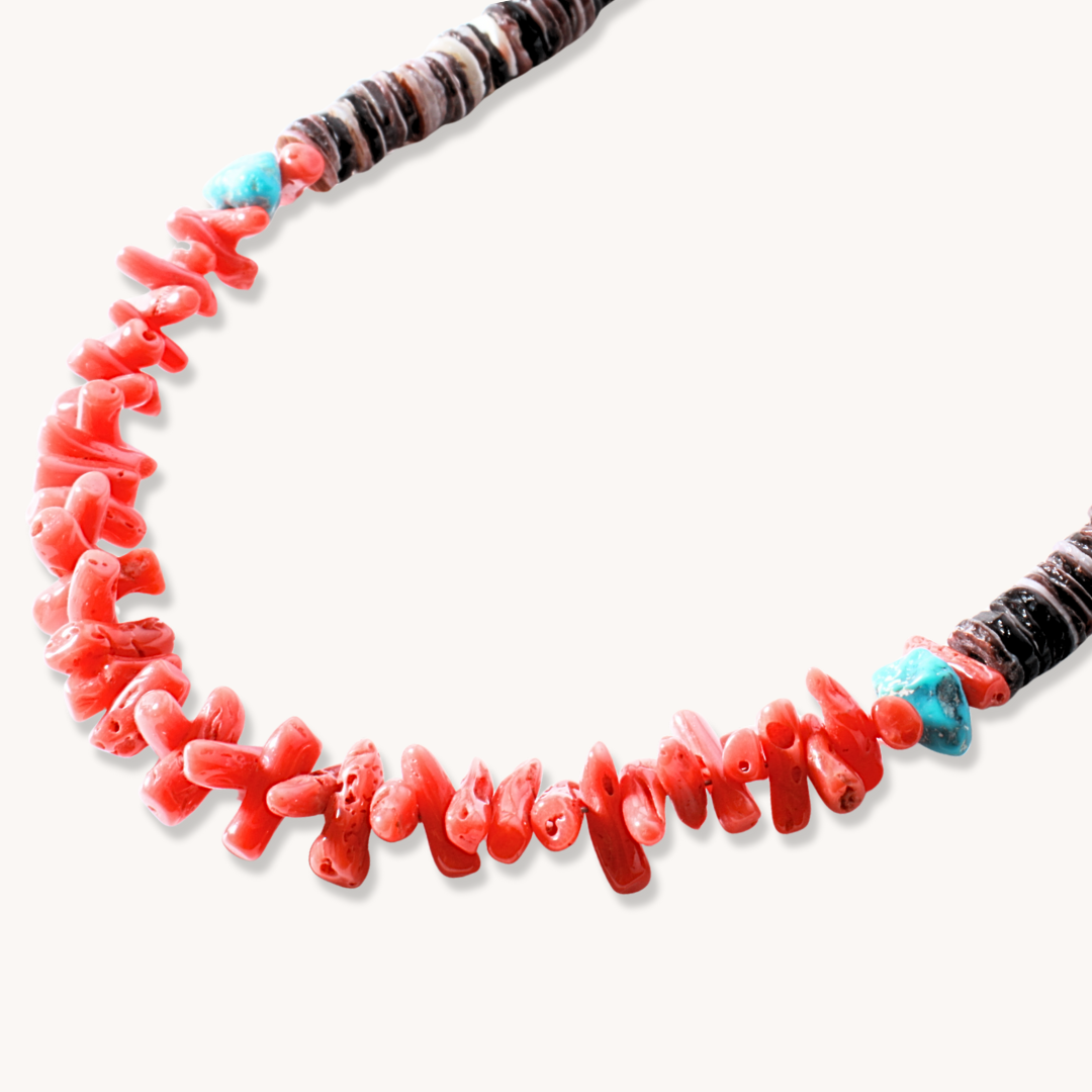 Heishe Necklace with Coral Beads Centerpiece