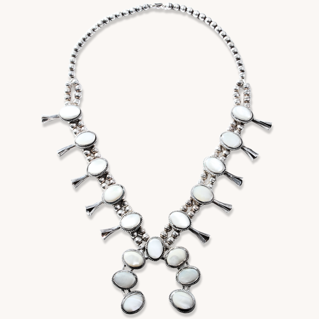 Vintage Mother of Pearl Squash Blossom Necklace