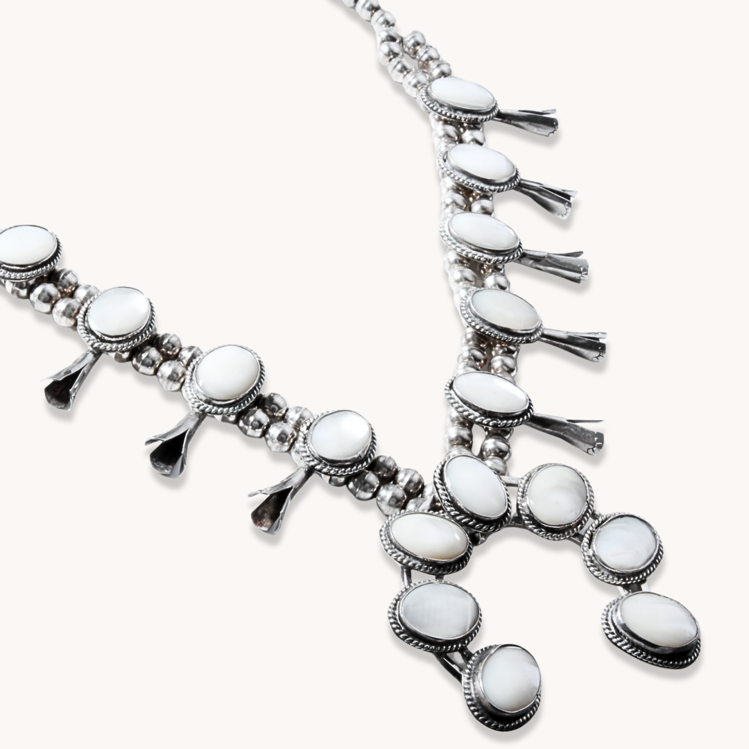 Vintage Mother of Pearl Squash Blossom Necklace