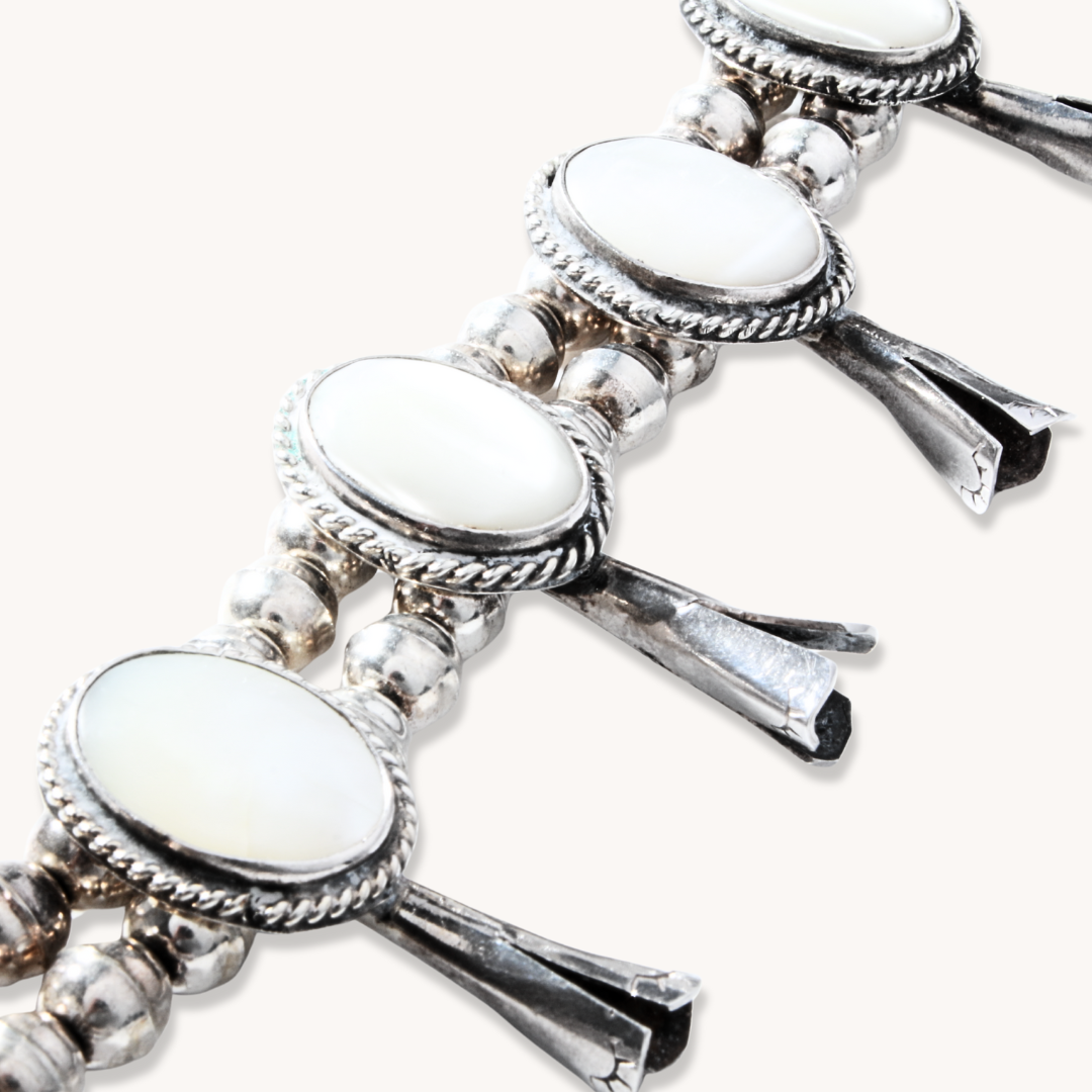 Vintage Mother of Pearl Squash Blossom Necklace