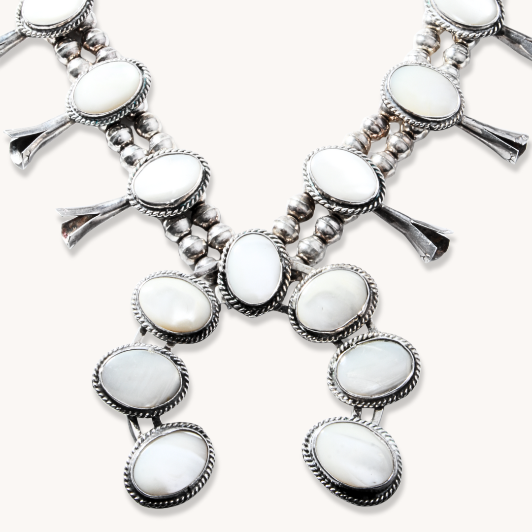 Vintage Mother of Pearl Squash Blossom Necklace