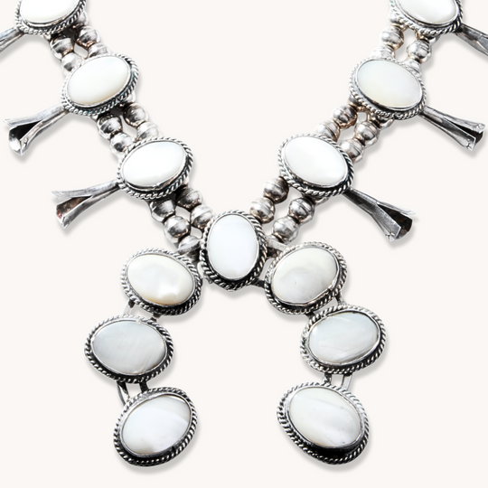 Vintage Mother of Pearl Squash Blossom Necklace