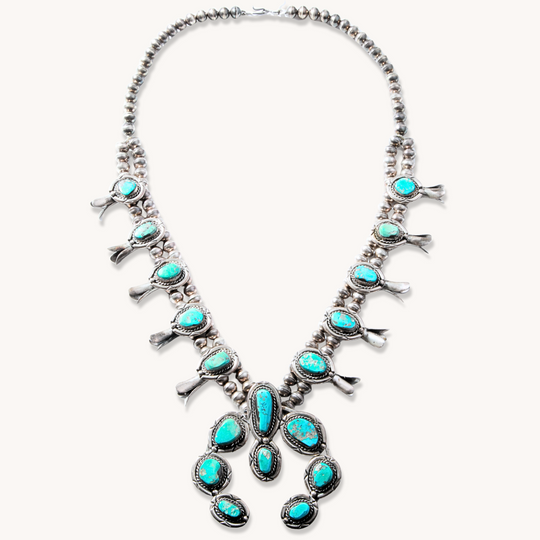 Vintage Turquoise Squash Blossom Necklace