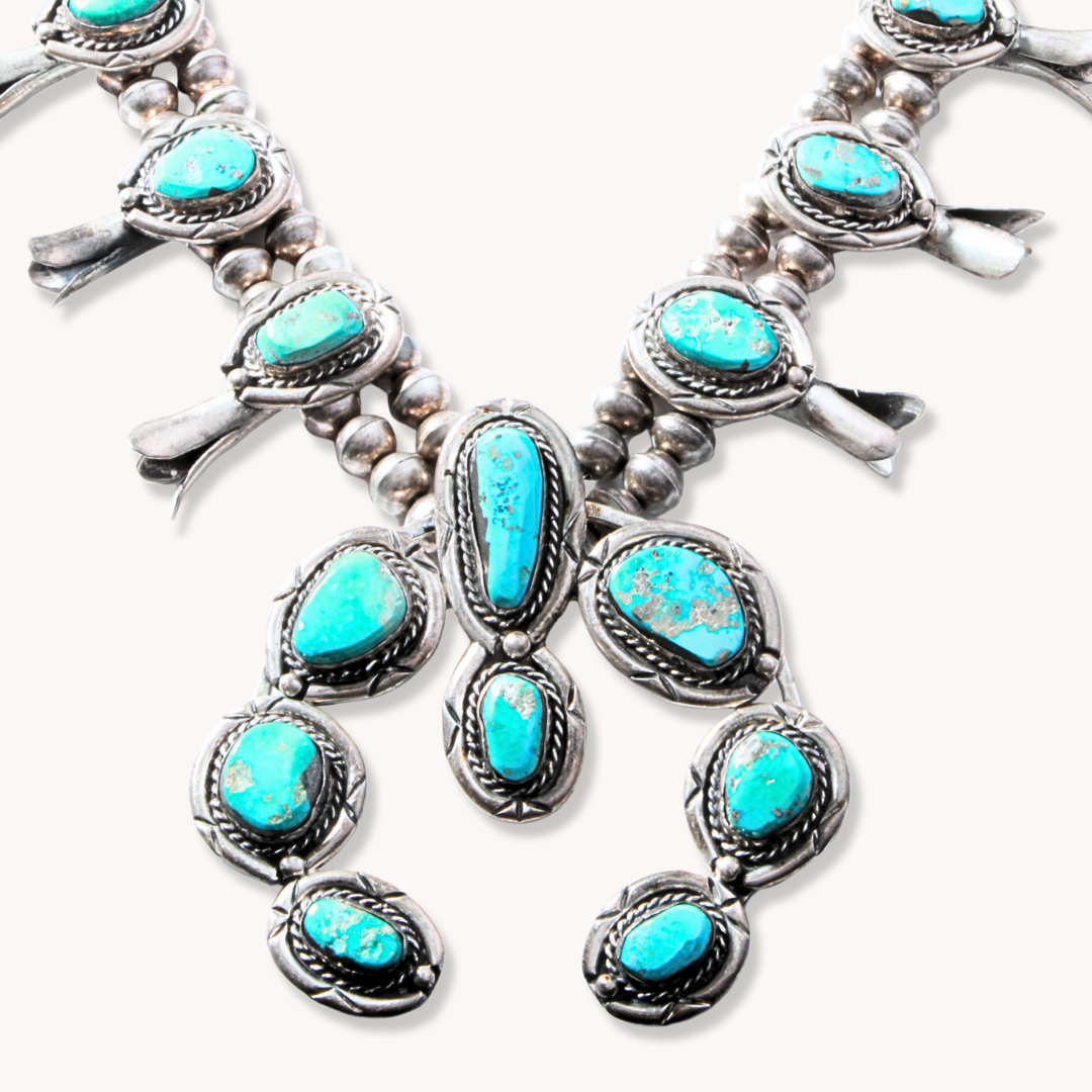 Vintage Turquoise Squash Blossom Necklace
