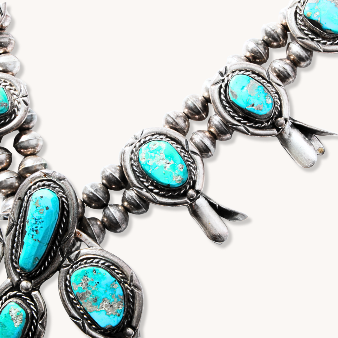 Vintage Turquoise Squash Blossom Necklace