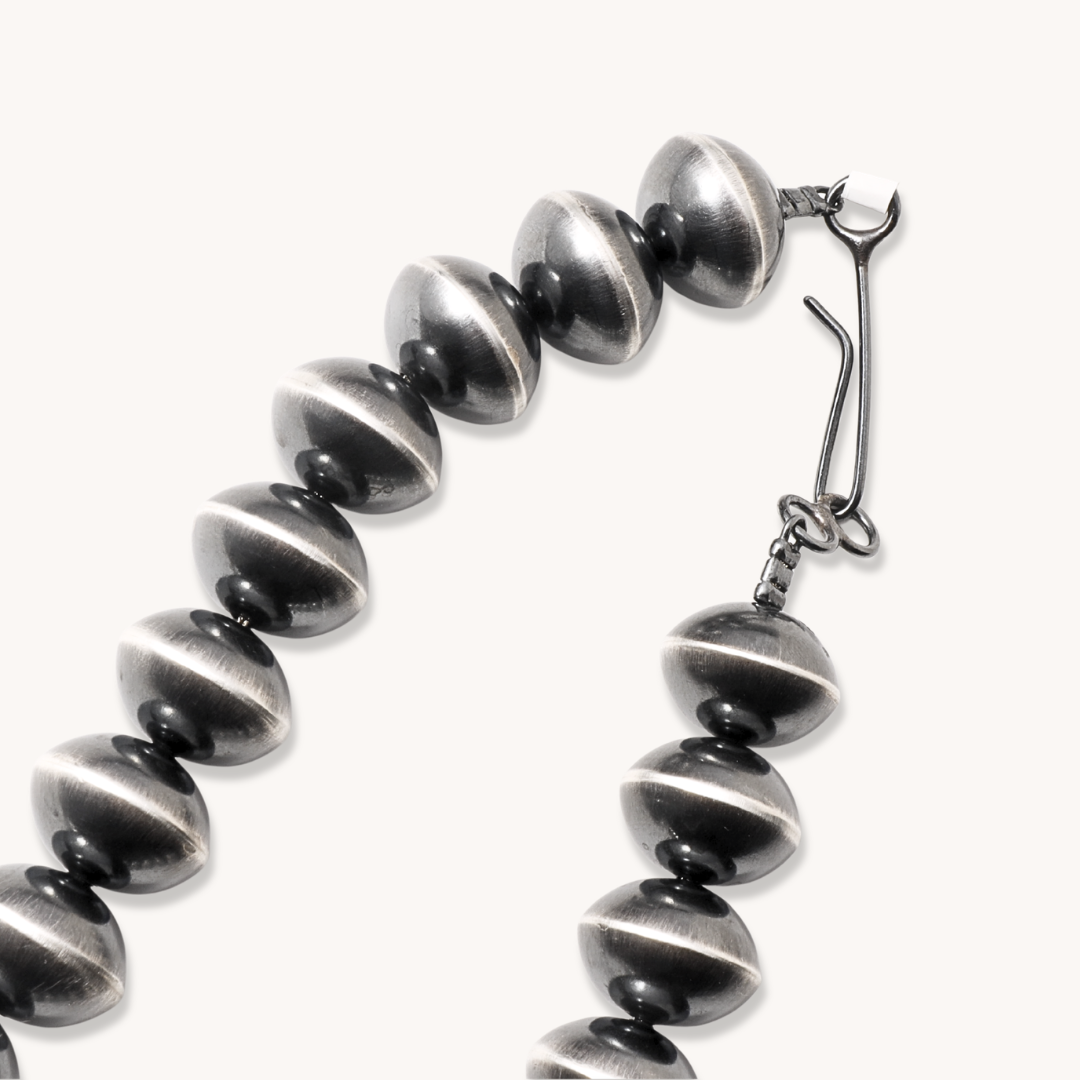 Statement Navajo Pearls Beads Necklace by T.Skies, crafted from sterling silver with a distinctive bead design.