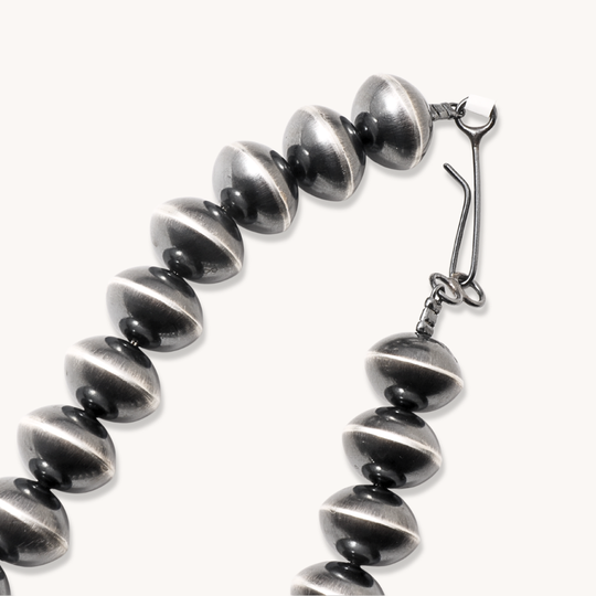 Statement Navajo Pearls Beads Necklace by T.Skies, crafted from sterling silver with a distinctive bead design.
