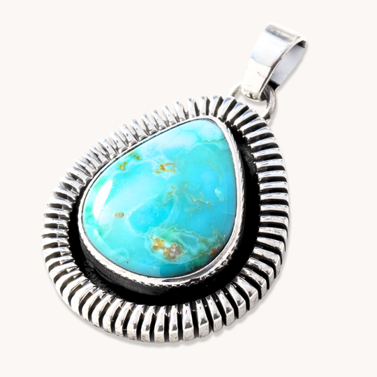 Turquoise Pendants with Saw-Work Border