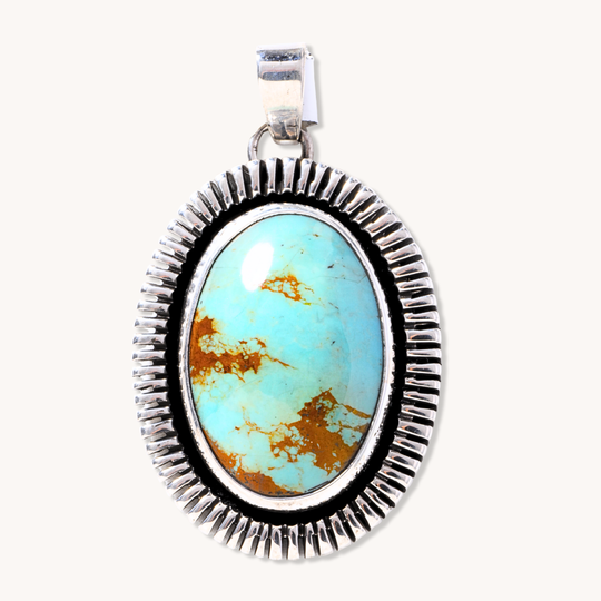 Turquoise Pendants with Saw-Work Border