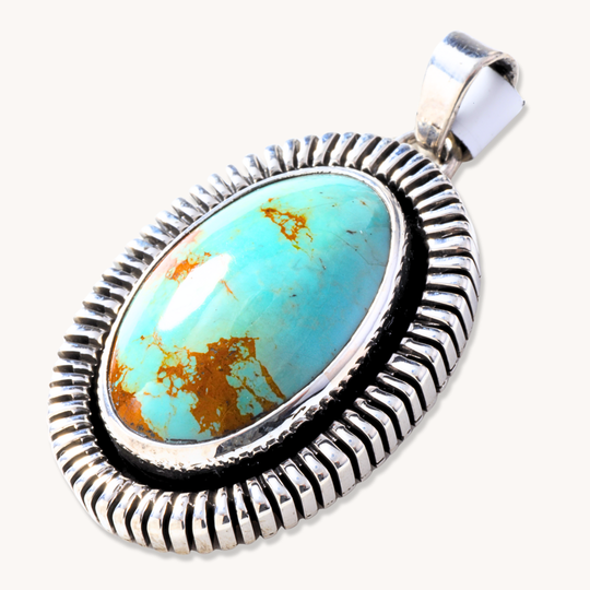 Turquoise Pendants with Saw-Work Border