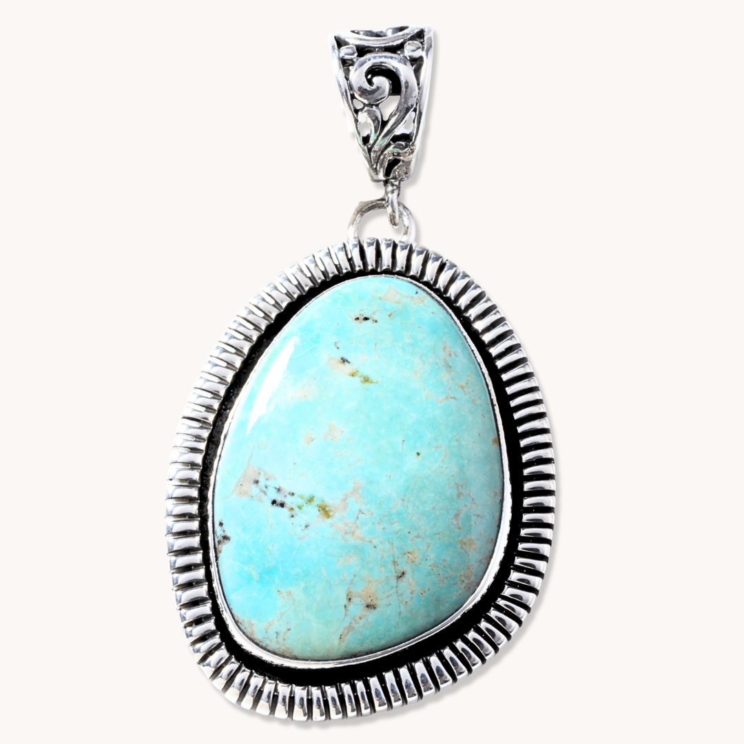 Turquoise Pendant with Saw-Work Border