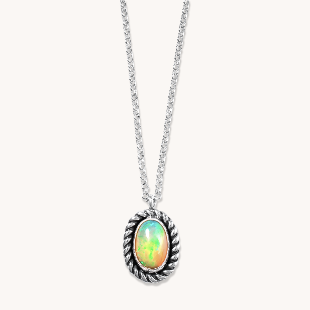 Handcrafted Opal Pendant with Twist Wire Border