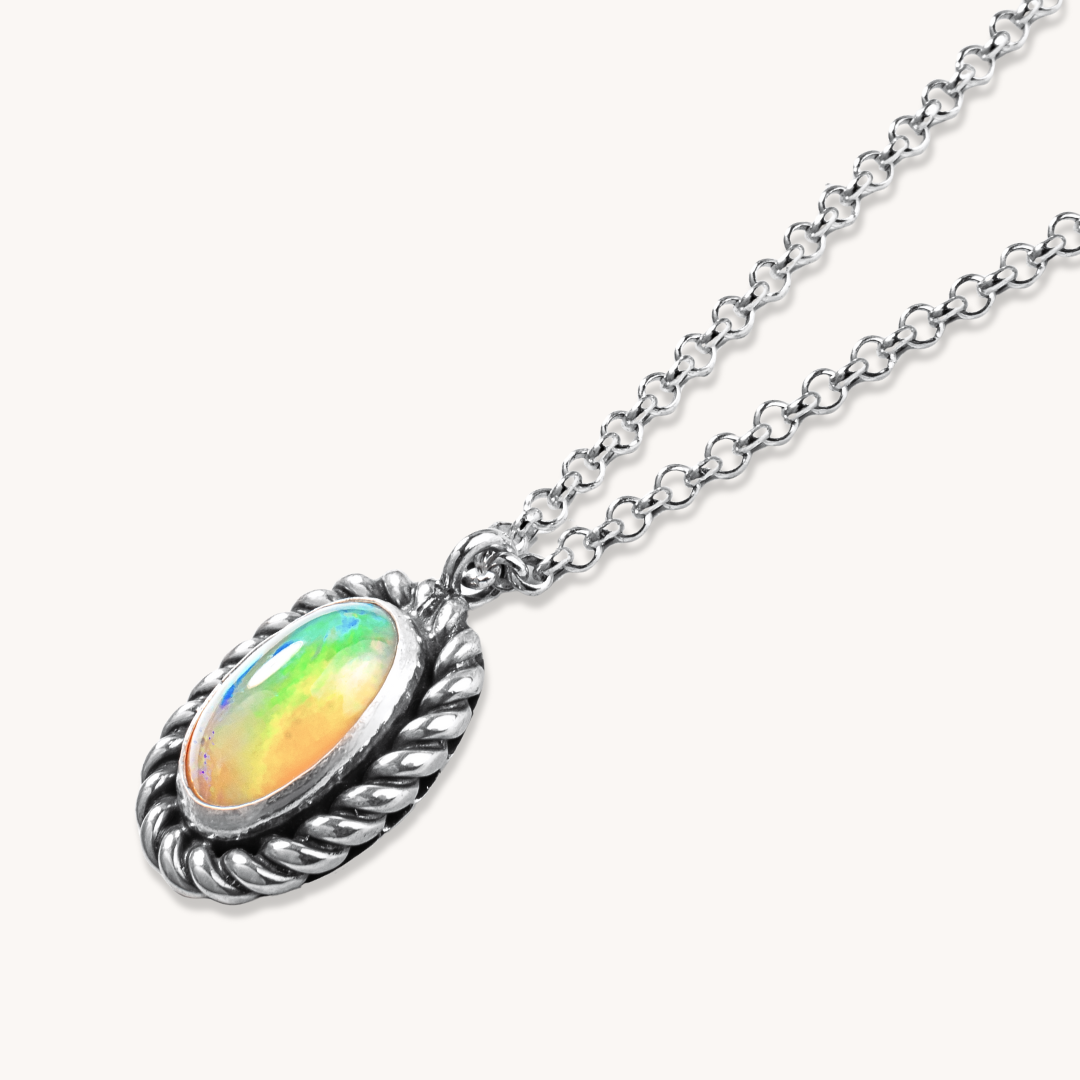 Handcrafted Opal Pendant with Twist Wire Border