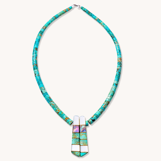 Turquoise Heishe Necklace with Inlay Pendant