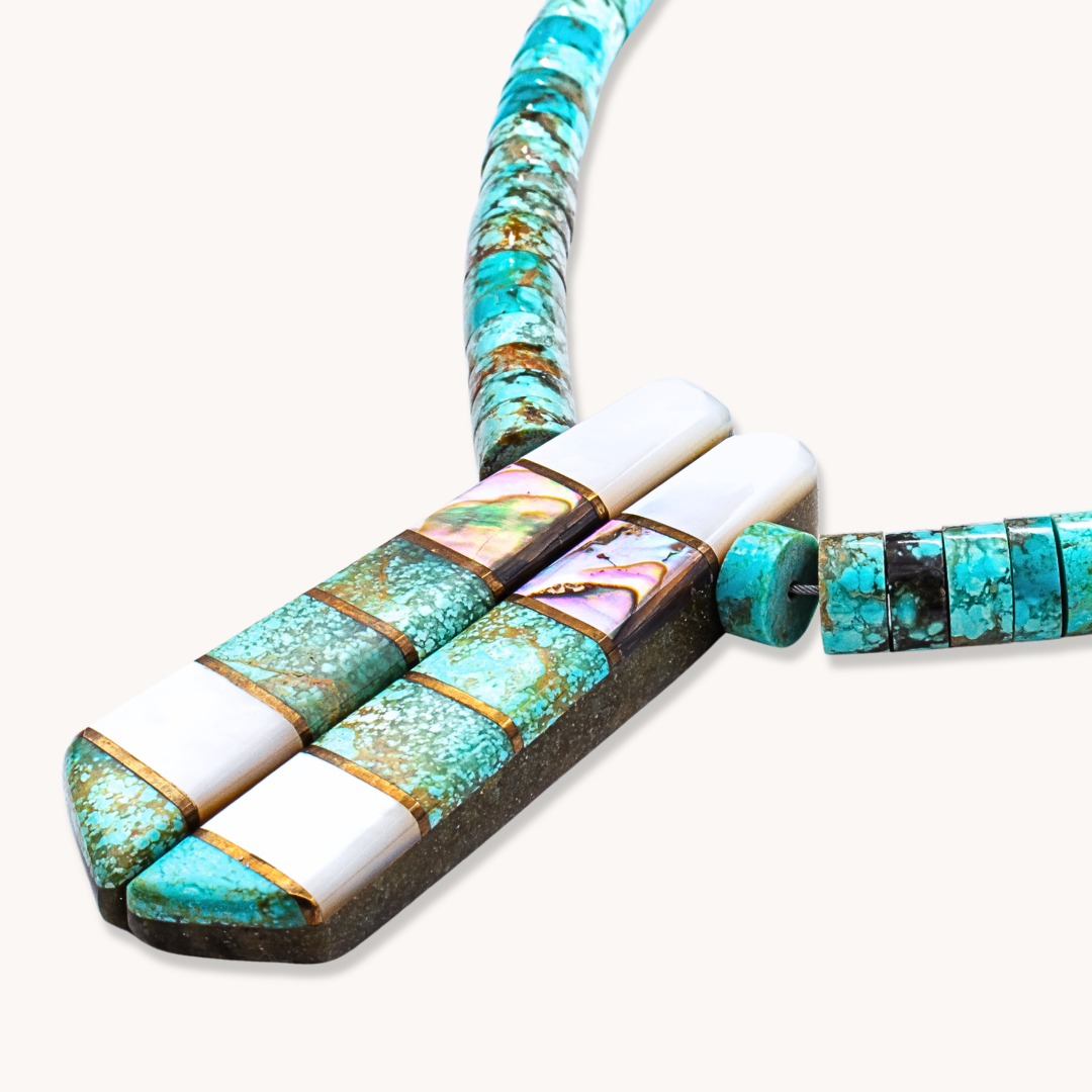 Turquoise Heishe Necklace with Inlay Pendant