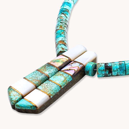 Turquoise Heishe Necklace with Inlay Pendant