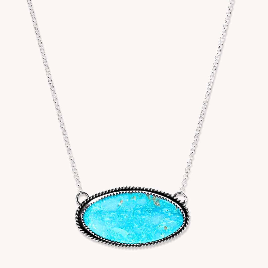 Oblong Turquoise Pendant with Sterling Silver Chain
