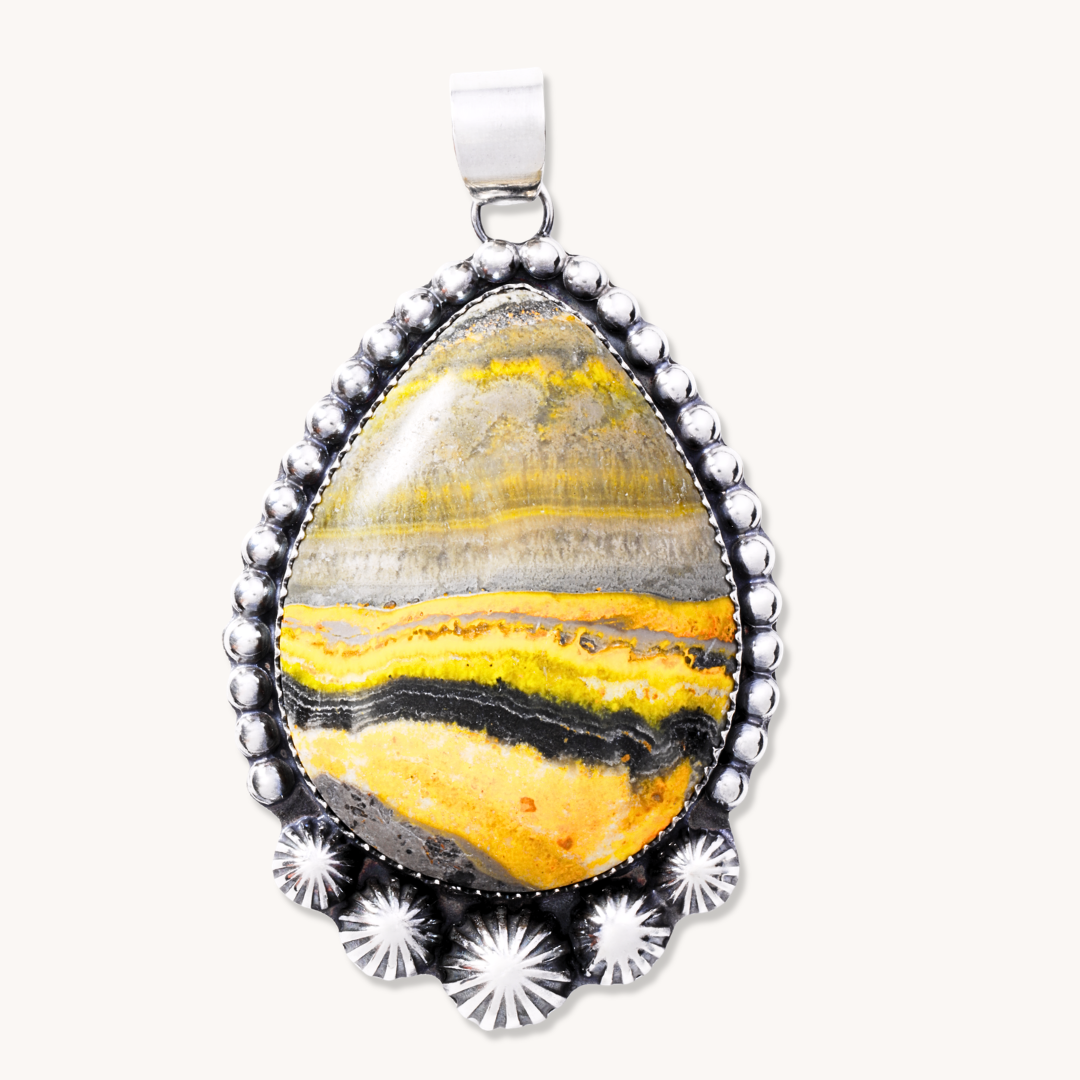 Bumblebee Jasper Pendant with Silver Button Accents