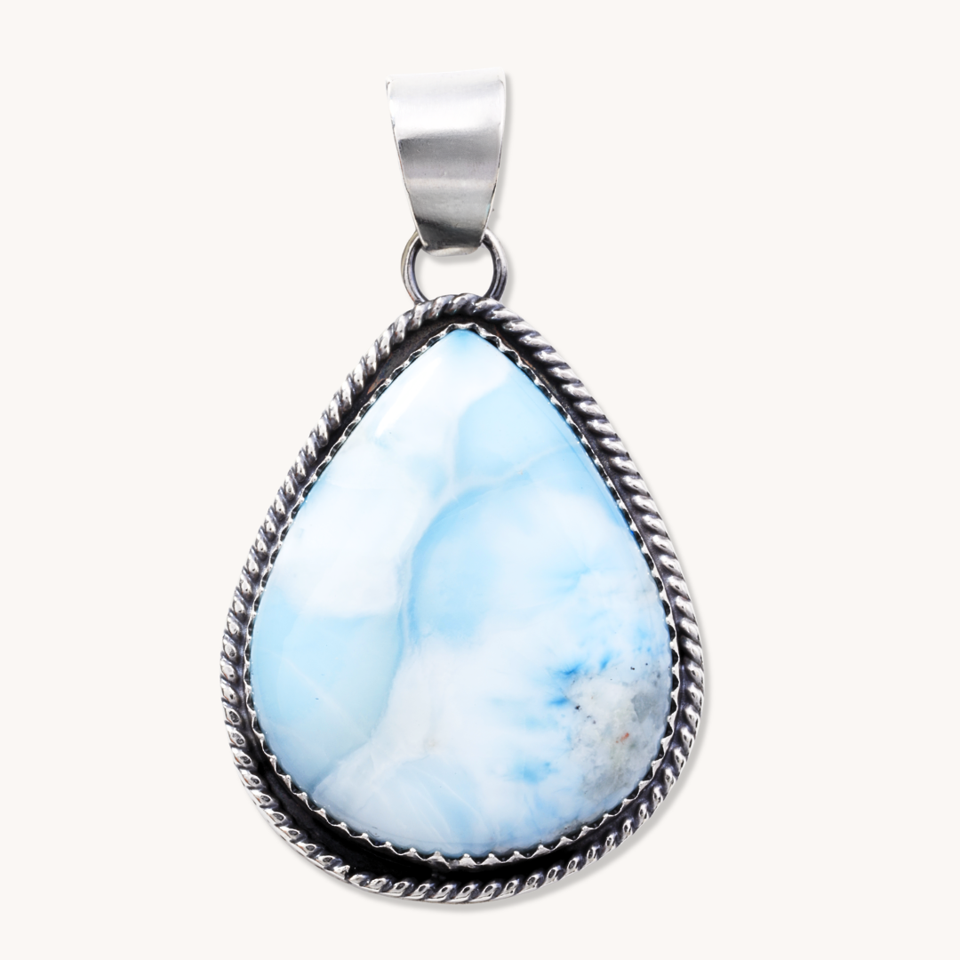 Simple Larimar Pendant with Twist Wire Border