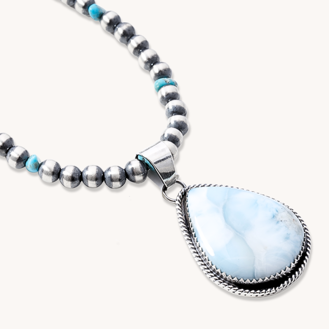 Simple Larimar Pendant with Twist Wire Border