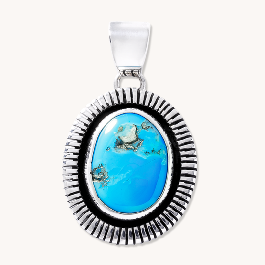 Turquoise Pendants with Saw-Work Border
