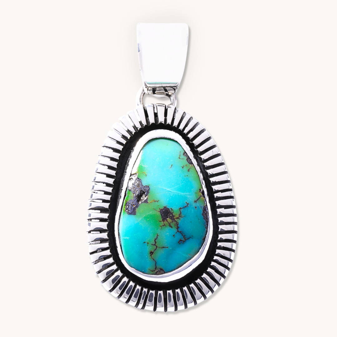 Turquoise Pendants with Saw-Work Border