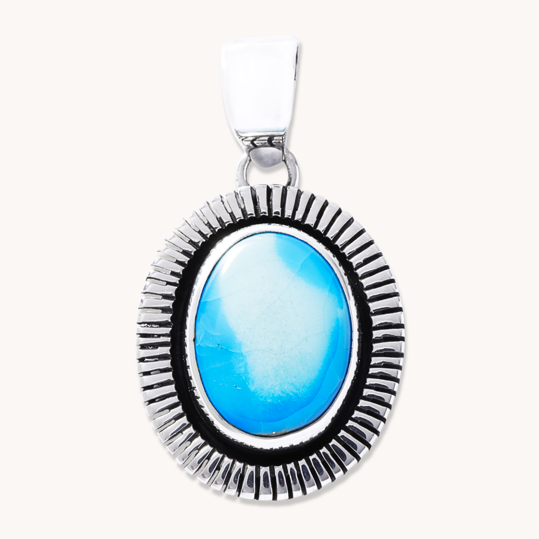Turquoise Pendants with Saw-Work Border