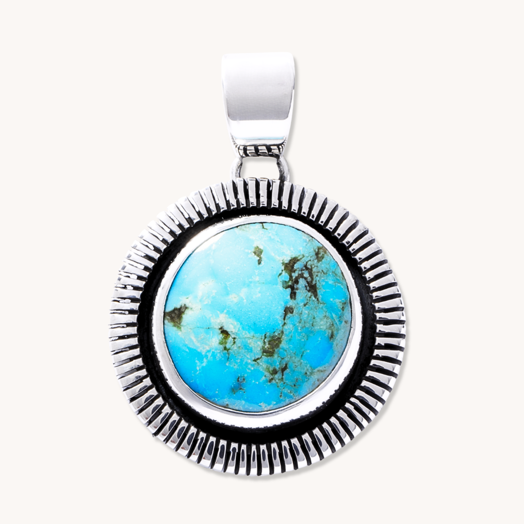 Turquoise Pendants with Saw-Work Border