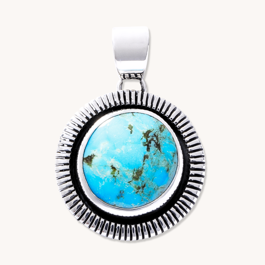 Turquoise Pendants with Saw-Work Border
