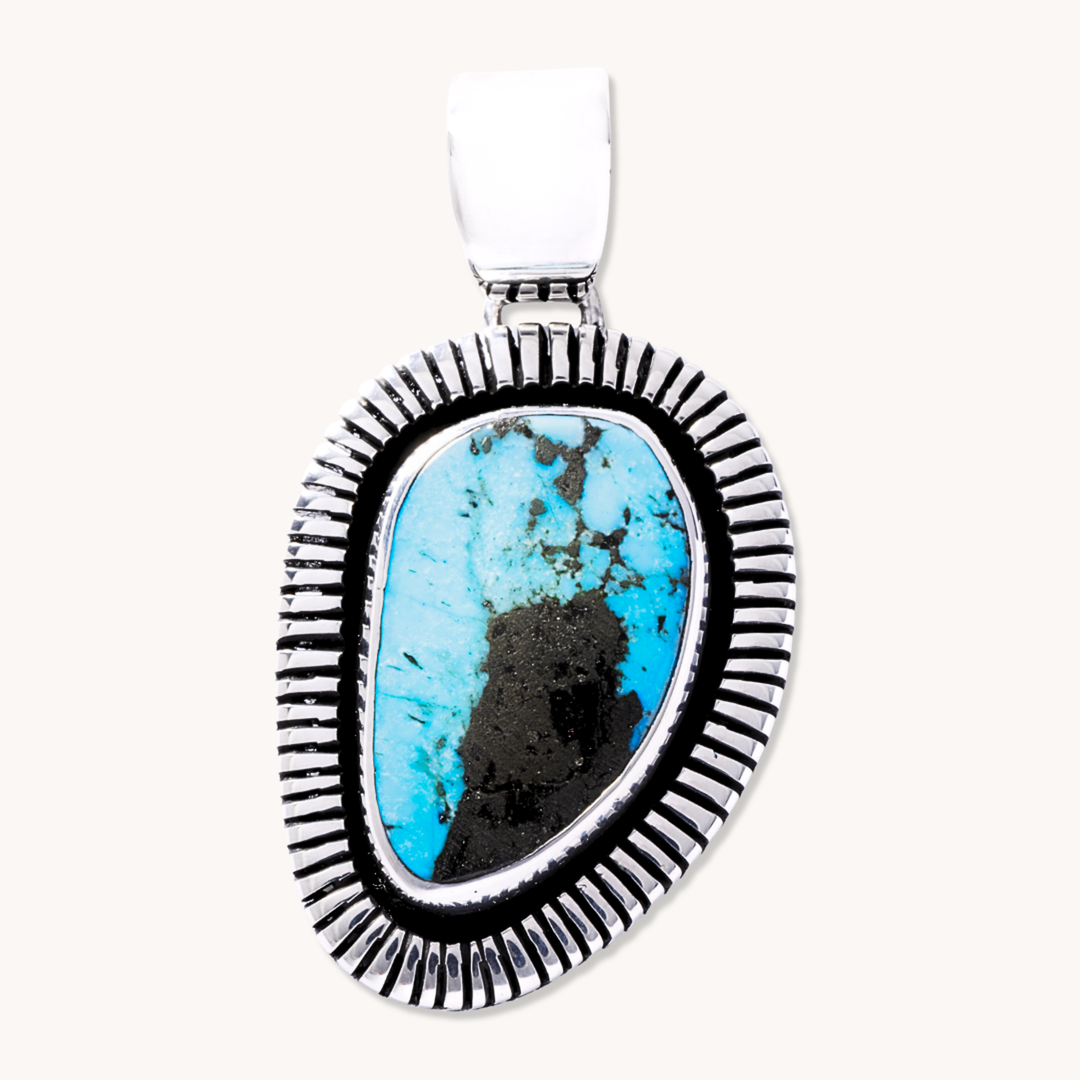 Turquoise Pendants with Saw-Work Border