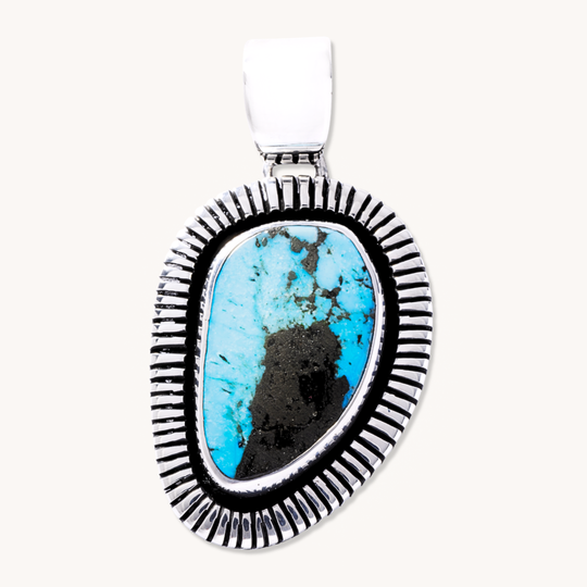 Turquoise Pendants with Saw-Work Border