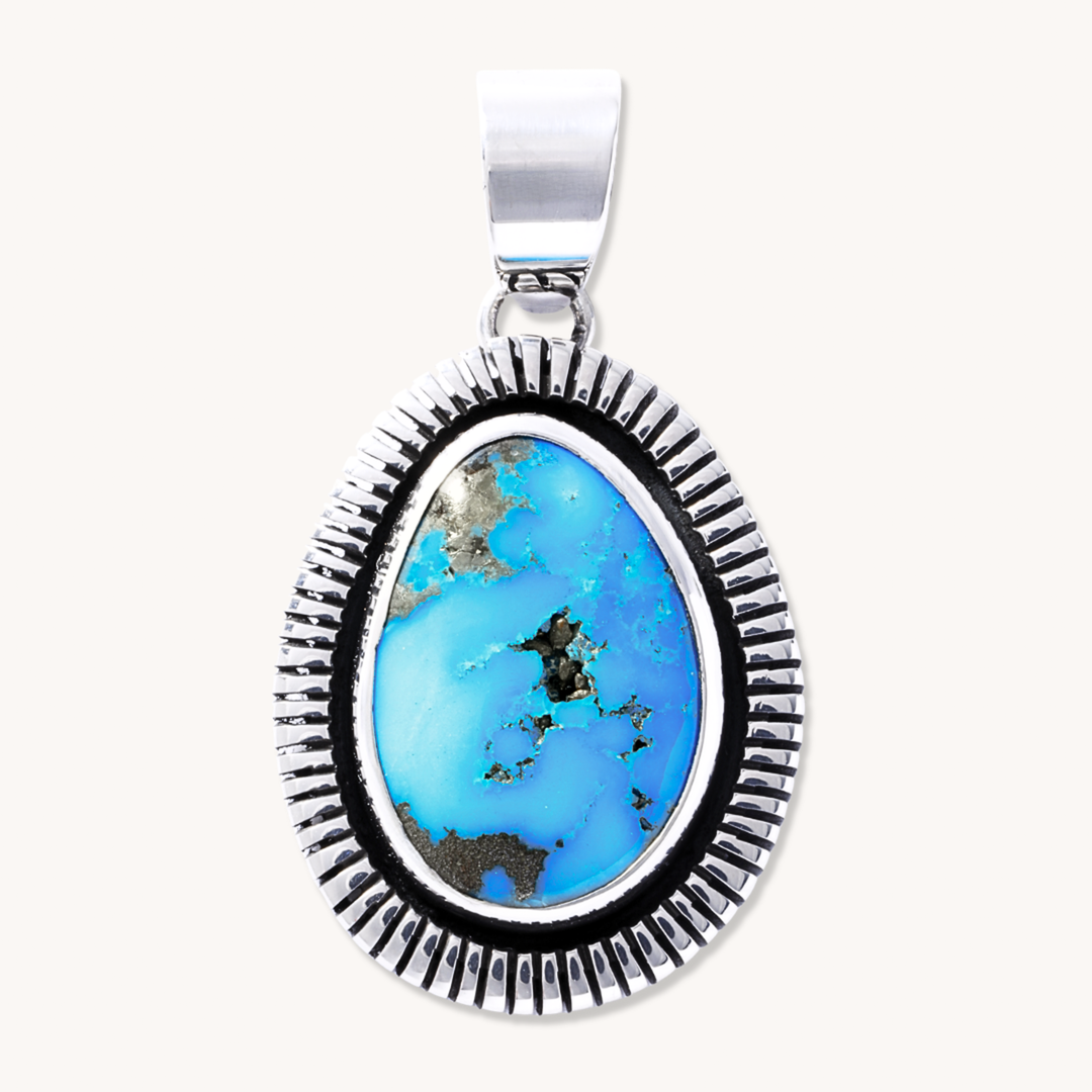 Turquoise Pendants with Saw-Work Border